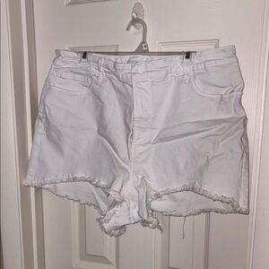 Good American White Jean Shorts Distressed Frayed Hem